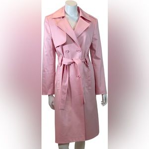 Tahari bubblegum pink tench coat with double-breast buttons & tie belt